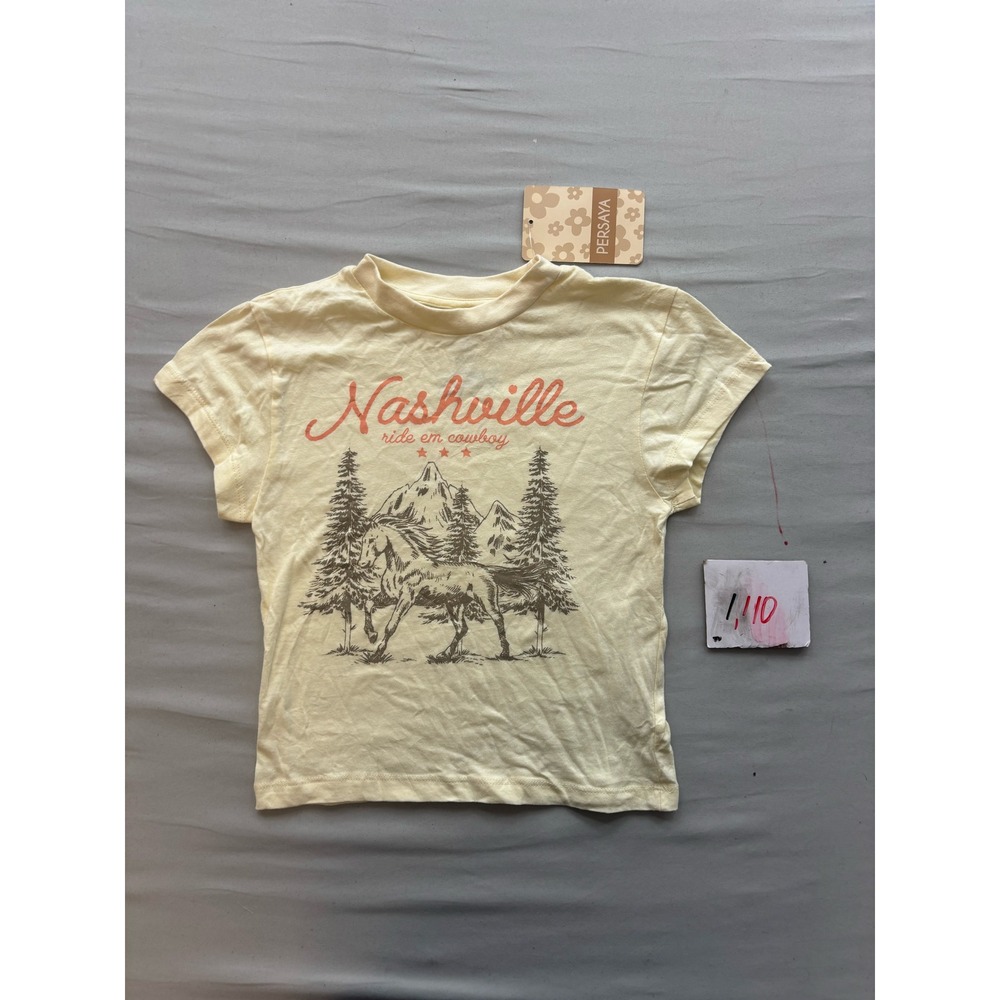 Persaya Nashville Ride Em Cowboy Graphic Tee Cream Yellow XS Cotton Baby Tee